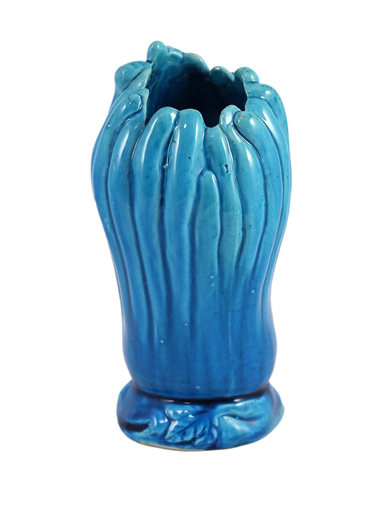 A Chinese turquoise glazed ‘finger citron’ vase, 18th century, 22cm high, restoration
